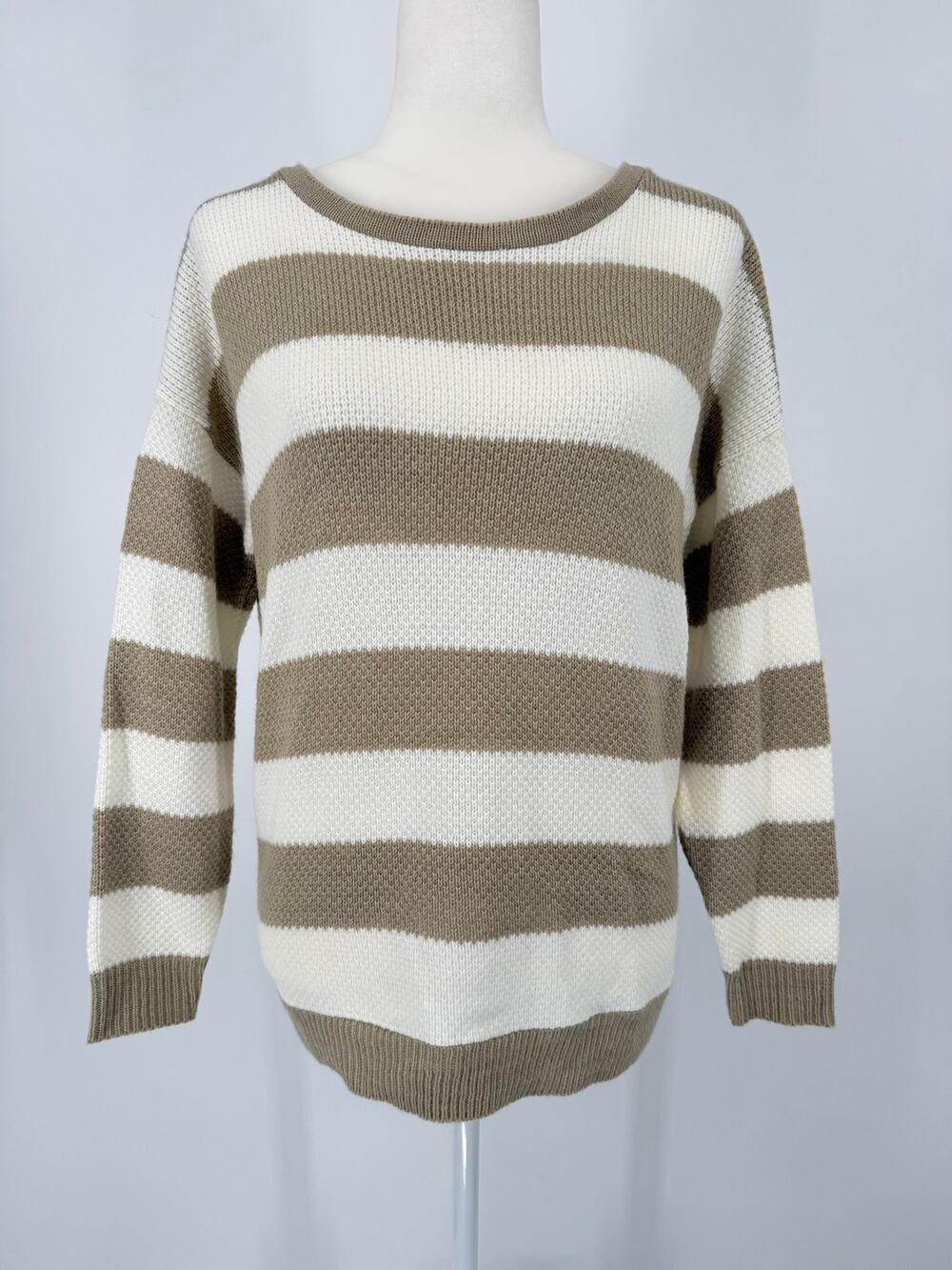 Daytrip Beige Ivory Striped Open Back Tie Sweater Small Made in USA